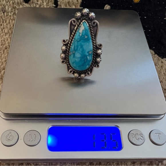 ❤️ White Water Turquoise Navajo Artisan Adjustable 1.39”L Ring 13.5G Brushed 925 - Picture 8 of 13